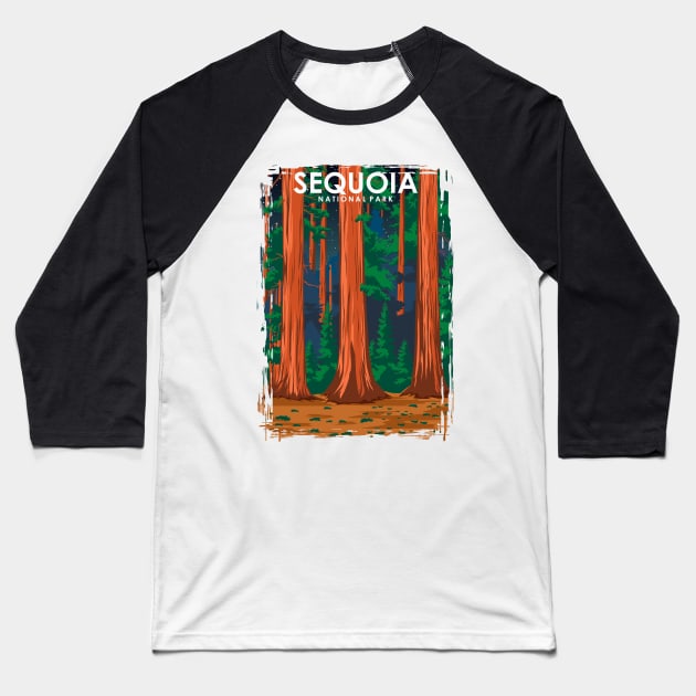 Sequoia National Park Vintage Minimal Travel Poster at Night Baseball T-Shirt by jornvanhezik